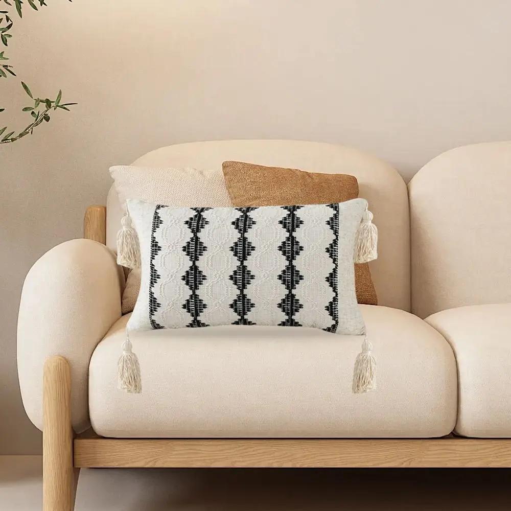 New Rustic Retro Lumbar Pillow Cover with Tassels Cotton Linen Boho Pillow Case Decorative Cushion Covers Home Decor