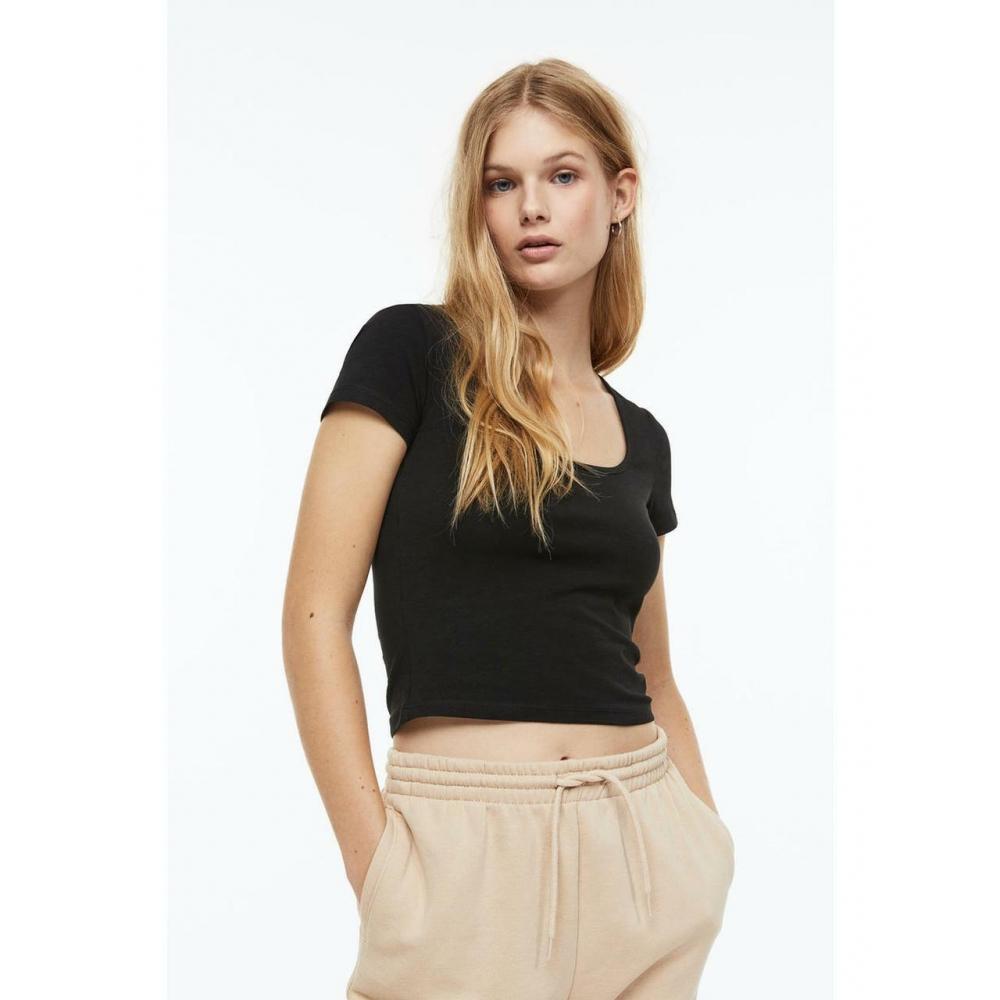 

H&M Cotton Jersey Top Black 1131079001