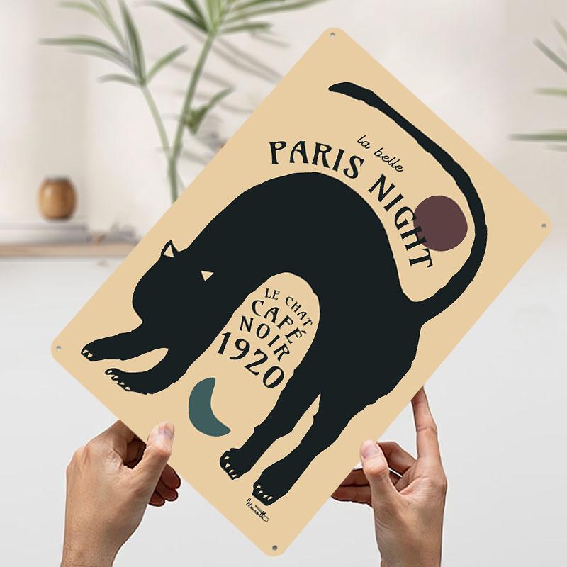 

Le Chat Noir Poster Customized Wall Art Vintage Metal Signs Retro Tin Plaque for Man Cave Home Decor Living Room Wand Deko Items 7.9x11.8In(20x30cm)