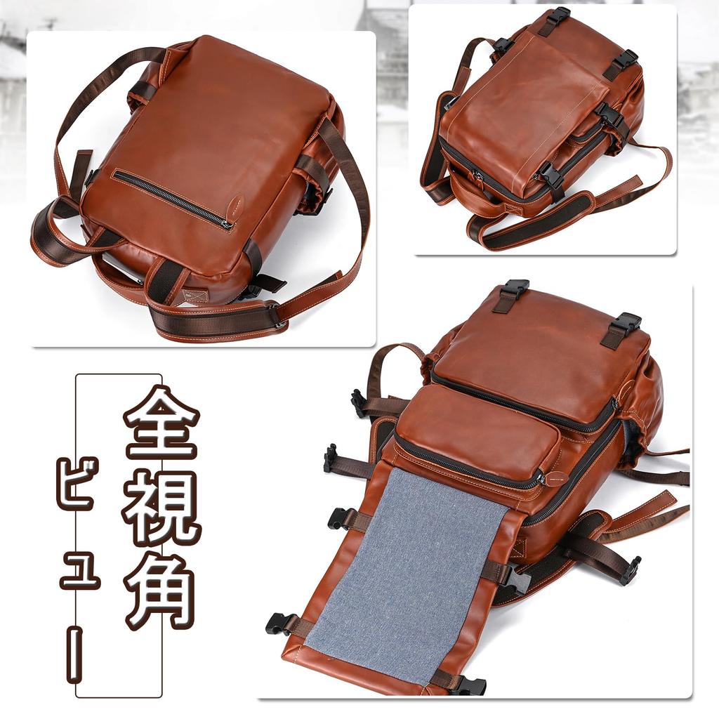 wifreo Genuine Leather Backpack for Men, Large Capacity, A4 Size, Fits 14-inch Laptop, Leather Backpack for Commuting, School, Business, Student,