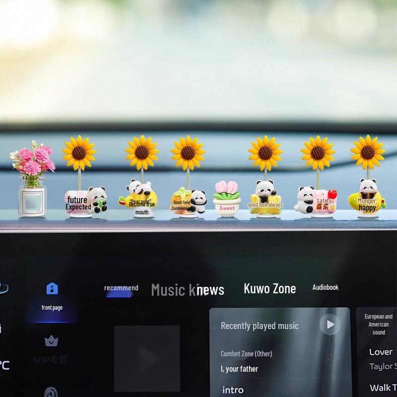 Cute Panda Sunflower Bobblehead Car Ornament