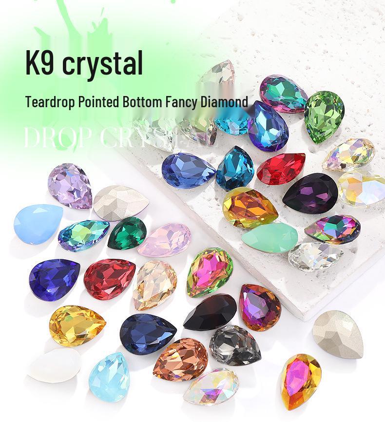 High-Grade K9 Teardrop Rhinestone DIY Jewelry Accessory - Silver-Plated Base with Irregular Crystal Glass Drill, Pointed Bottom