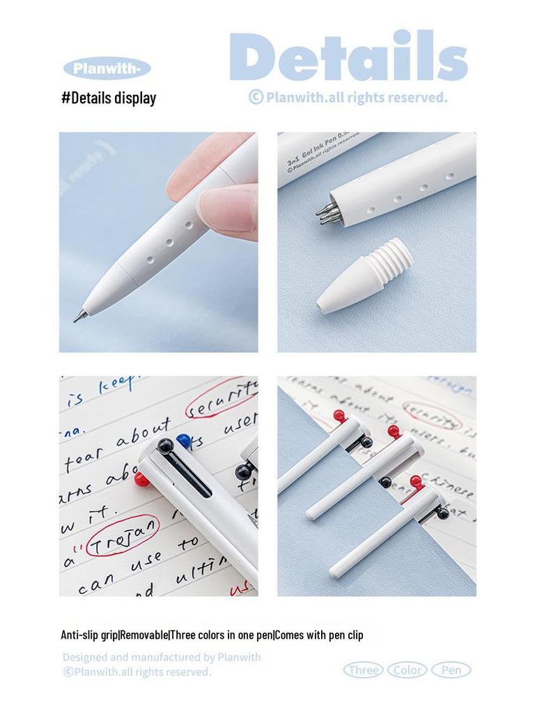 Planen mit Tricolor Druckknopf 0,5mm Stift: Schnelltrocknendes, hochwertiges, mehrfarbiges schwarzes Schreibwarenwerkzeug