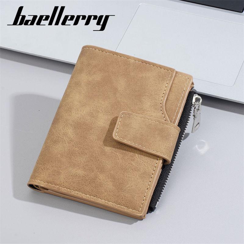 Baellerry Artificial Leather Short Wallets for Men Vintage Design Business Card Holder Zipper Cash Bag Packs Coin Purse
