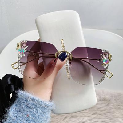 Γυναικεία Γυαλιά Ηλίου με Διαμάντια B Home Μοντέρνα Μεταλλικά Γυαλιά Ηλίου με Μεγάλο Σκελετό και Κοπή Άκρης Χωρίς Σκελετό