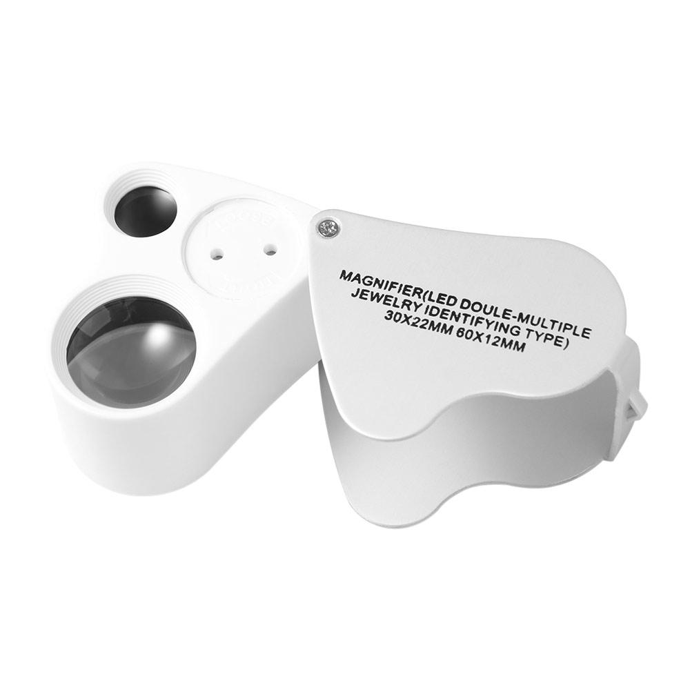with Bright LED Light 30X 60X Illuminated Loupe Adjustable Lighting Flexible Foldable Jewelry Magnifier Hands Free Dual Lens
