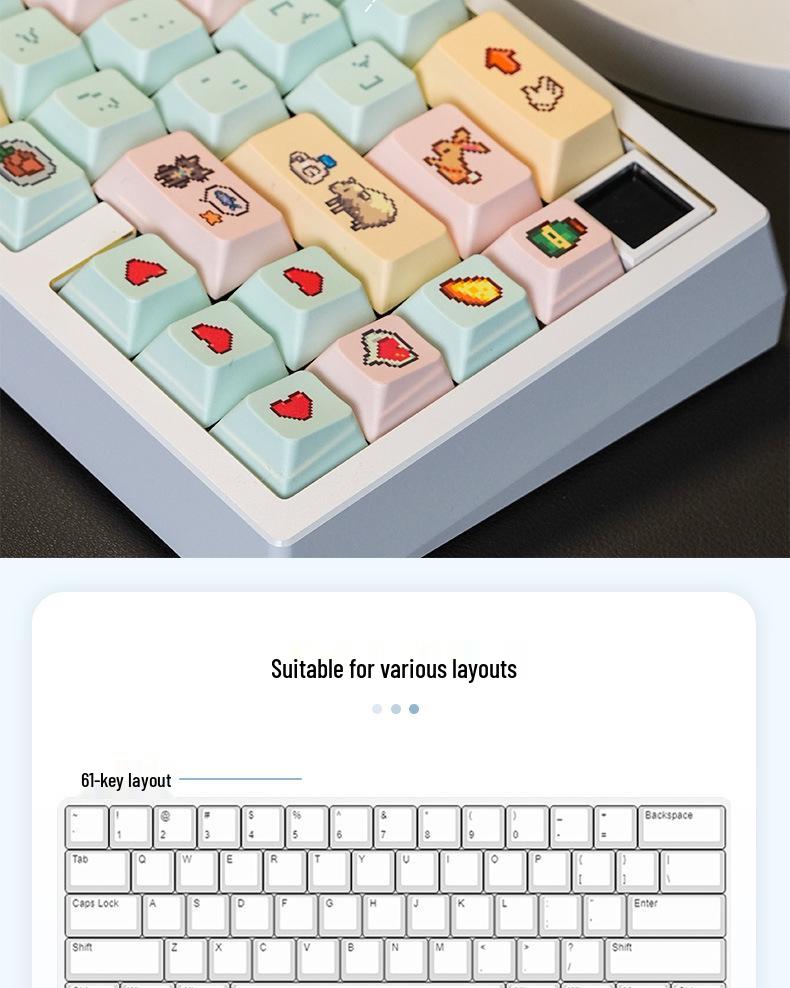 Stardew Valley Pixel Art Keycap Set: Five-Sided Dye-Sublimation PBT, Universal Fit, Durable & Waterproof for Mechanical Keyboards
