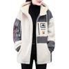 Winter Women Hooded Jacket Colorblock Thick Plush Long Sleeve Hooded Coat Letter Embroidery Drawstring Zipper Cosure Lady Coat