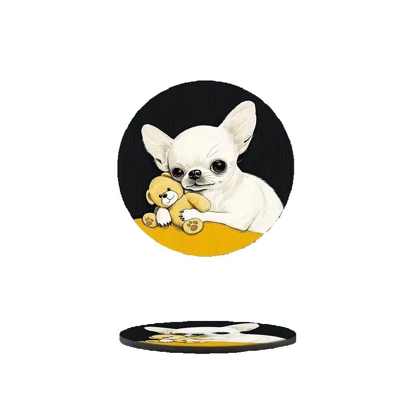 2PCS Car Water Cup Mat Cute Dog Cup Mat Circular Universal Anti Slip Shock Absorbent Creative Automotive Interior