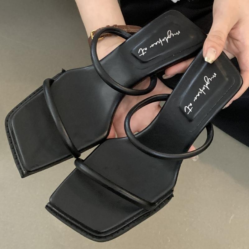 Fashion Fashion Leopard Narrow band Women Sandals Square toe thin Heel Slide Sandals Summer Sexy Open Toe non-slip heeled shoes woman