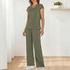 Fashionable Women's Loose V-neck Short Sleeved Top, Loose Casual Wide Leg Pants Set