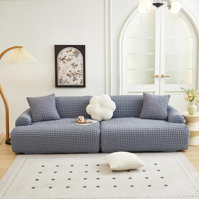 Bubble popcorn series solid color simple straight row elastic sofa cover single piece single/double/three/four people