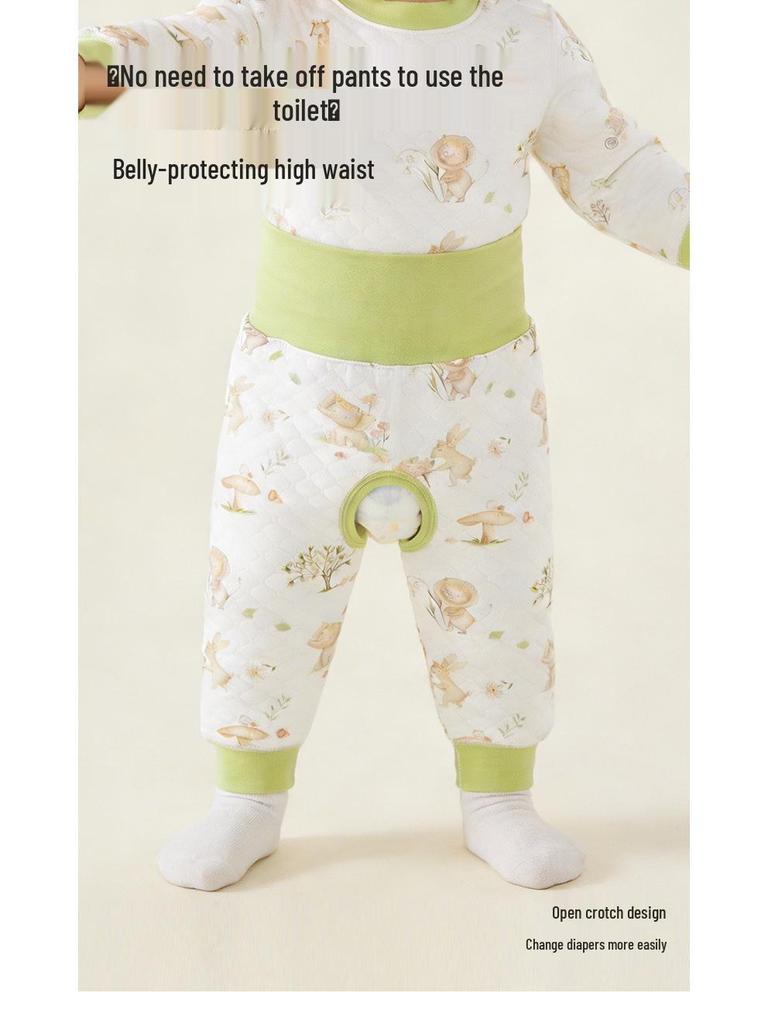 Boys' and Girls' Padded Winter Pants - Warm, High Waist, Open Crotch, Cotton for Belly Protection