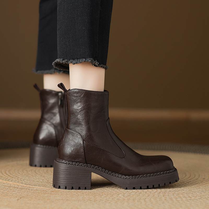 Krazing Pot Microfiber Winter Round Toe Modern Platform Size 33 Boots Size 43 Thick Bottom Women Ankle Boots