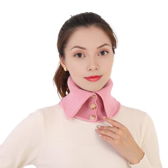 Yousheng Fake Collar Scarf Soft Velvet Thickened Winter Scarf Windproof Solid Color Buttons Closure Knitting Collar Decorative Scarf
