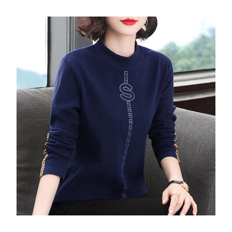 

Приталенная футболка с полувысоким воротником и длинным рукавом для весны/осени 4XL королевский синий