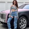 2022 Summer New Goth Y2k Punk T-skjorte Dame Halter Topper Gothic Girl Patchwork Langermet Crop Top Sexy Cut Out Casual T-skjorter