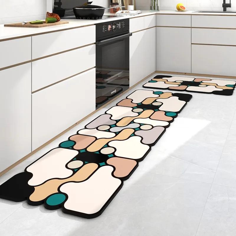 American Kitchen Floor Mats PVC Leather Waterproof Doormat Anti-slip Balcony Sink Carpet Anti-fouling Dirt-resistant Foot Mats