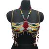 Womens Exotic Colorful Beads Tassels Halter Neck Bra Chain Crop Top Hollowed Body Jewelry Chest Chain for Beach Festival