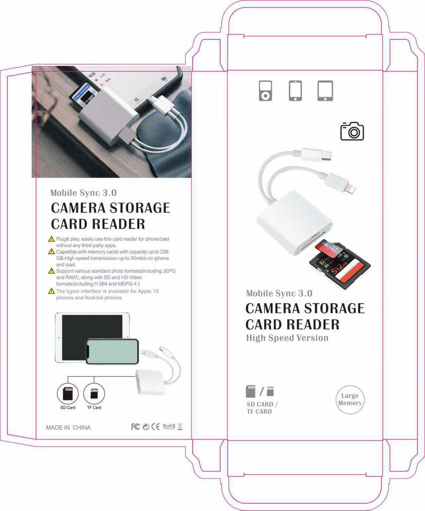 Two-in-One OTG Adapter Card Reader for Apple Type-C Devices: Supports SD/TF Cards
