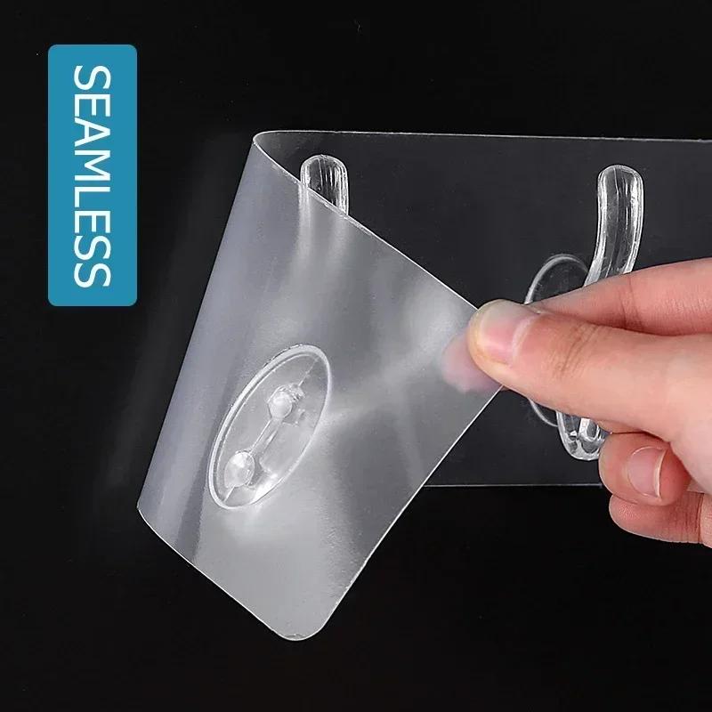 Transparente selbstklebende Haken für Küche, Bad, Organizer, transparent, stark klebend, Tür, Wandaufhänger, Schlüsselhalter, schwer
