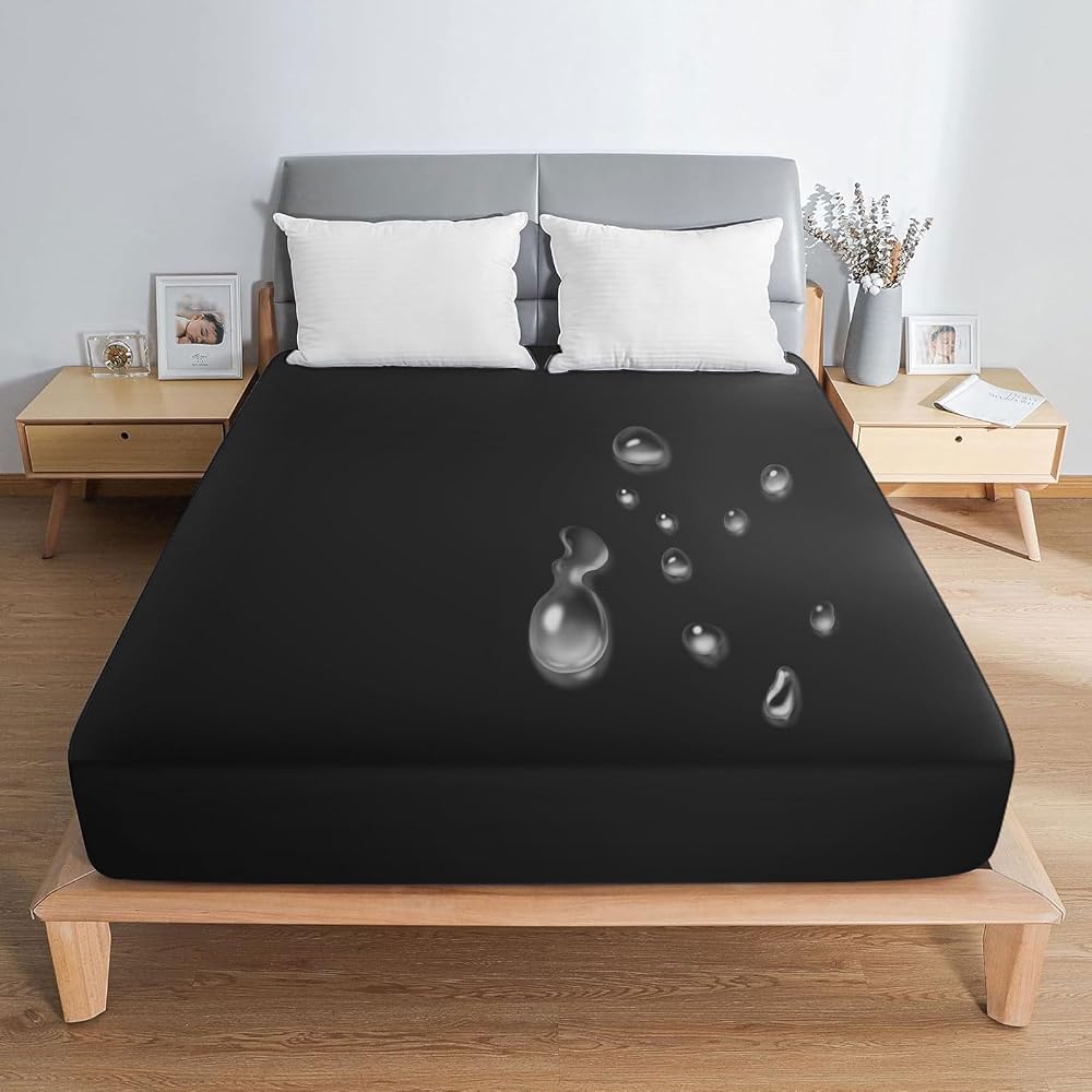 PRETYDAY Fitted Sheet, Waterproof Sheet, High-Density Fabric, Mattress Cover, Five-Sided