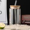 Glass Straw Cup with Dustproof Wooden Lid Heat-resisting Transparent Glass Bottle Breakfast Cola Milk Cup Holiday Gift