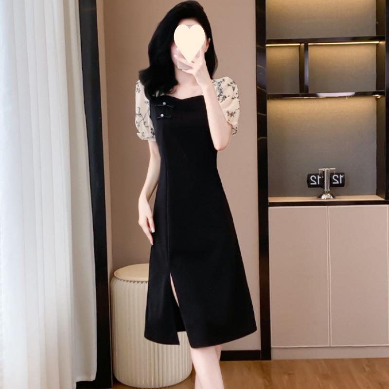 Летний темпераментный улучшенный ципао новое платье китайский узкий дизайн узкая вставка маленькое черное платье S