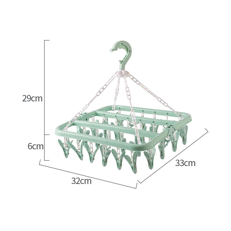 Windproof Plastic 32-Clip Multifunctional Drying Rack for Clothes and Socks, Portable for Adults and Children.