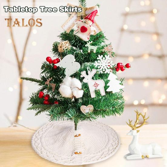 Christmas Tree Skirt Braided Cable Knit Tree Rug Xmas Tree Decoration for Holiday Home Party Fireplace Decor