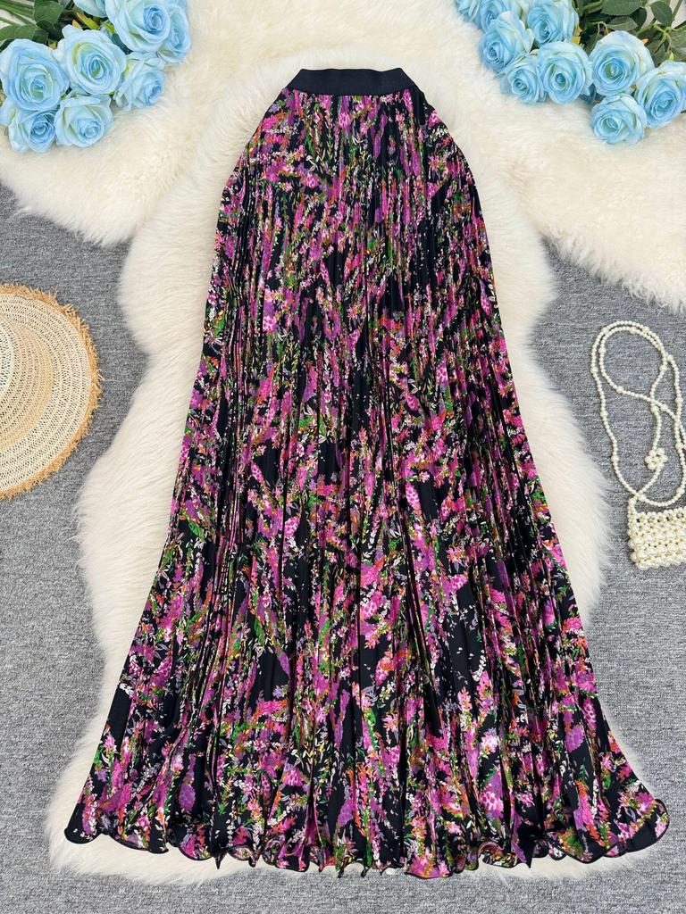 European South African Fashion Pleated Midi A-line Skirt with Big Hem – Versatile Holiday Women's Wear