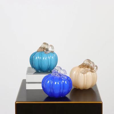 Artisanat en verre Sculpture de citrouille simulée Citrouille bleue Statue d'Halloween Ornements de plantes artificielles Figurines décoratives