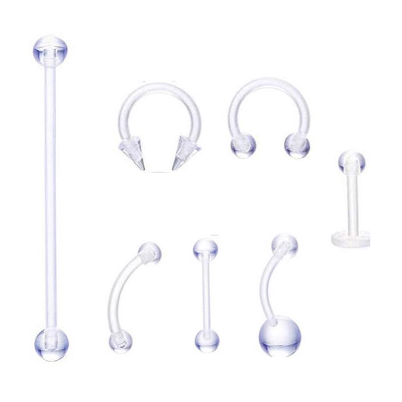 Acrylic Silicone Tongue, Ear, Navel, Eyebrow, Nose Piercing Jewelry with Transparent Bar and Bead Acrylic Bead 1.2*4mm
