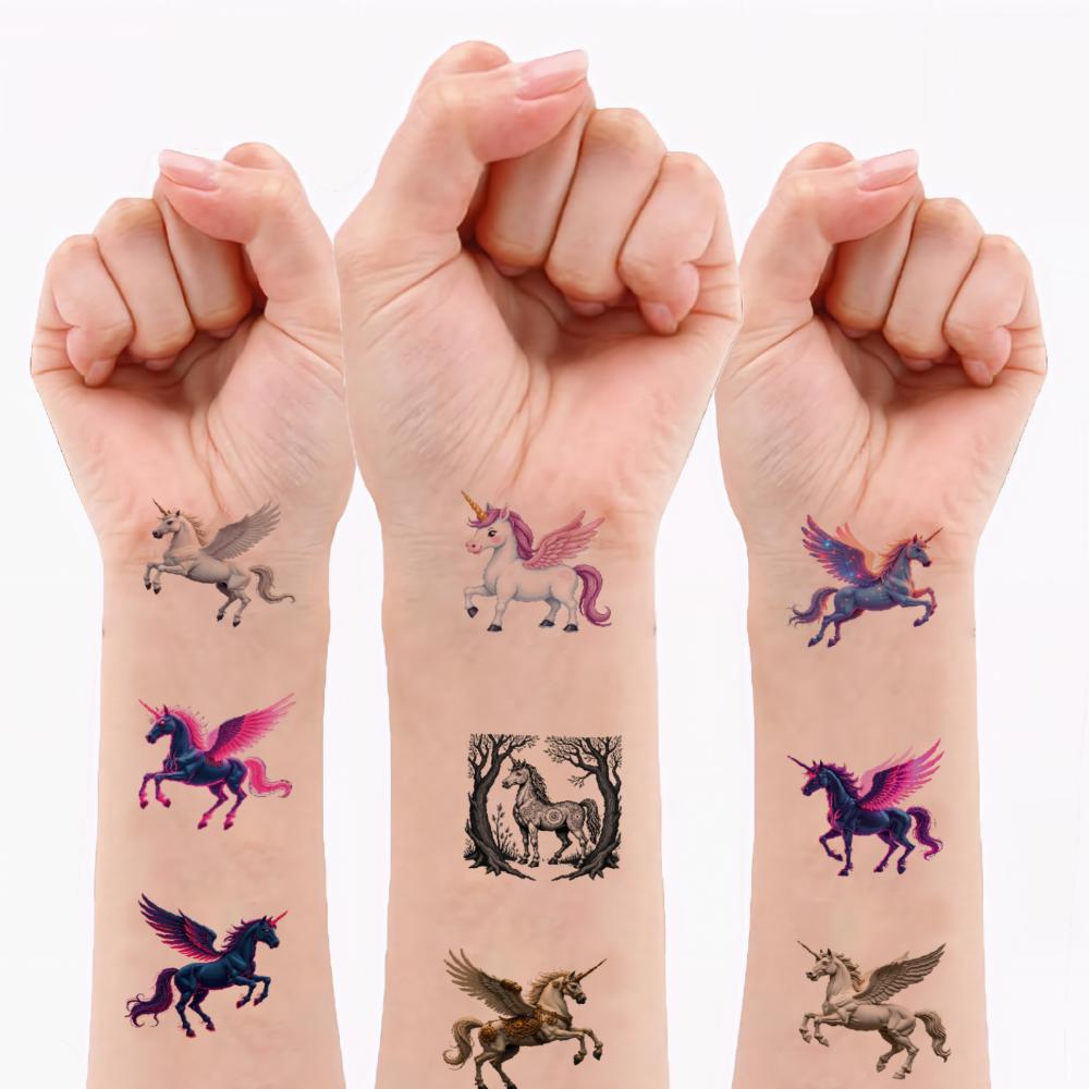 54pz Tatuaggi Temporanei Unicorno Adesivi Carini Cartone Animato Impermeabili Usa e Getta Adesivi per il Corpo Bambini Ragazzi Ragazze Body Art Tatuaggi per le Braccia