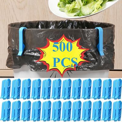 500 Garbage Bag Fixed Clips Kitchen Snack Bags Sealing Clamp Waste Bin Trash Bag Clip Holder Rubbish Basket Clamps Gadgets