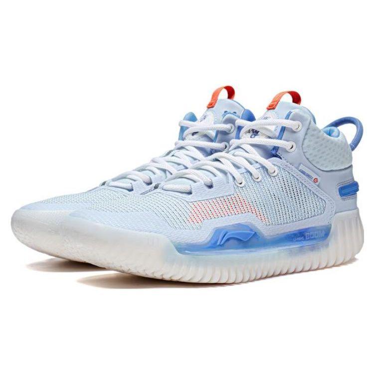 Li Ning Anti-Five 3 Fabric Synthetic Leather Non-Slip Breathable Mid-Top Basketball Shoes Men Sneakers Sky-Blue ABFT005-5