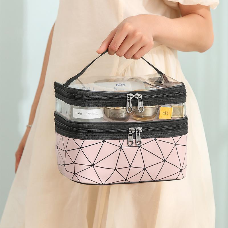 Large Capacity Double Layer Makeup Bag Portable Toiletry Bag with Compartment Travel Makeup Bag for Women Travel Essentials