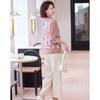 Pasite New Chinese Style Mom's Summer 3/4 Sleeve Printed Top & Pants Set