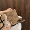 MUMIXI Blogger The Same Korean Belt Buckle Toe Inner Height Increase Cool Boots Summer Fashionable Open-toed Trousers Short Boots