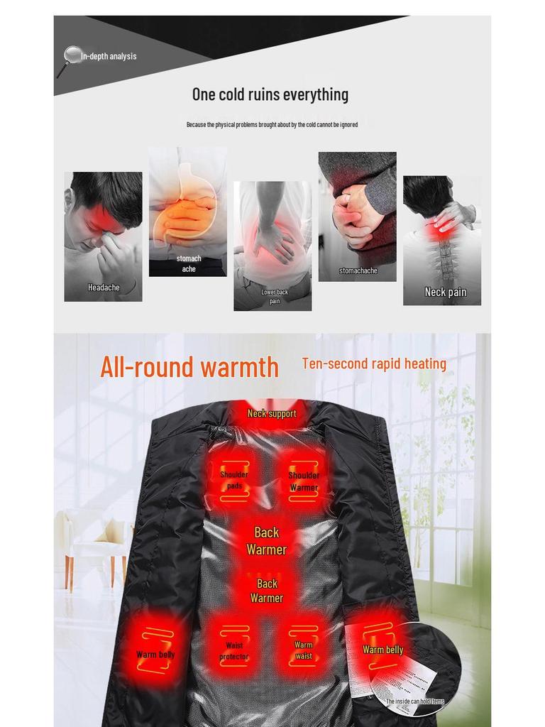 Men's Smart USB Heated Vest - Multi-Zone, Safe Electric Heating, Stand-Up Collar, Constant Temperature