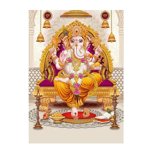 Religion Elephant God India Hinduism Ganesha Painting Canvas Durga Golden Zari Art Poster Prints Living Room Home Decor Pictures