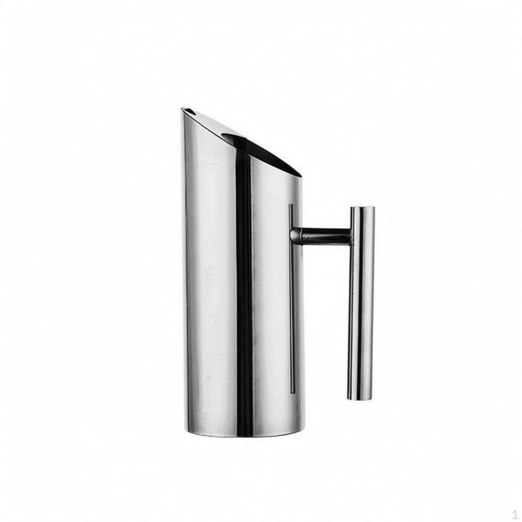 Water Pitcher Pouring Spout Stainless Steel Side Handle Silver Carafe 1L Straight 304