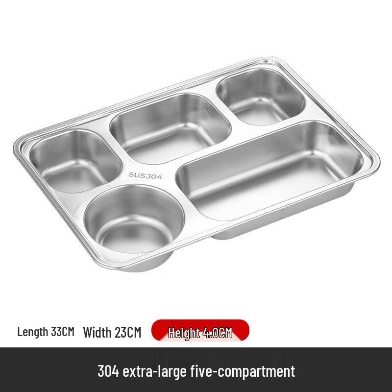 JingJingRS Extra-Large Deep Stainless Steel 5-Compartment Tray