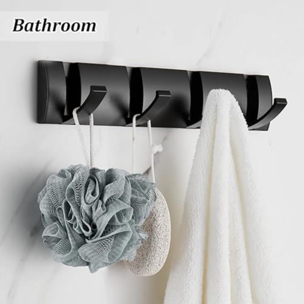 Coat Hooks Wall Mounted with 4 Hooks, Black Heavy Duty Coat Rack for Wall, Material, Folding Metal Wall Hooks for Hanging Towel