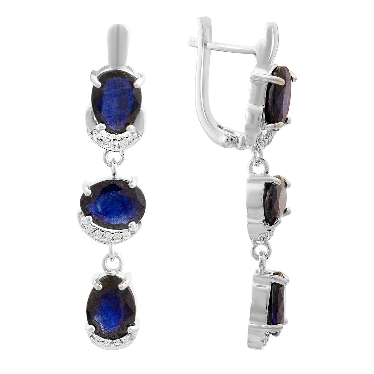 

Срібні сережки з блакитним кварцом і фіанітами. (2162506) сапфіровий