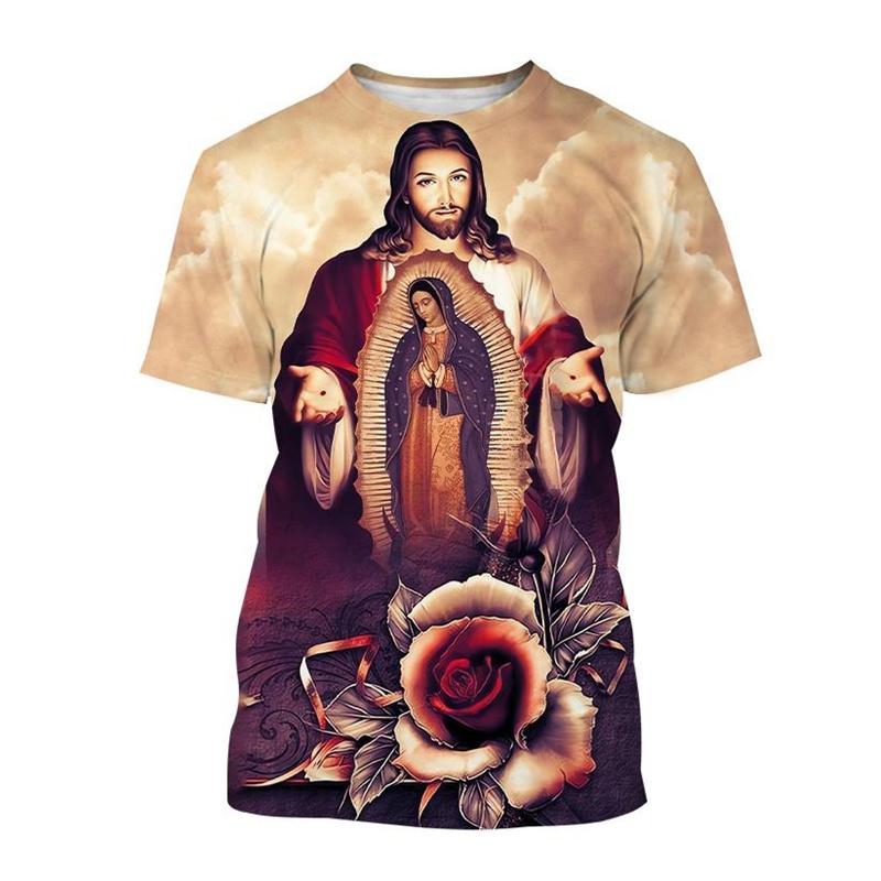Christian God Jesus T-shirt For Men Virgin Mary 3D Printed T-shirt Fashion Casual Western Style Short Sleeves Women Tops Tee
