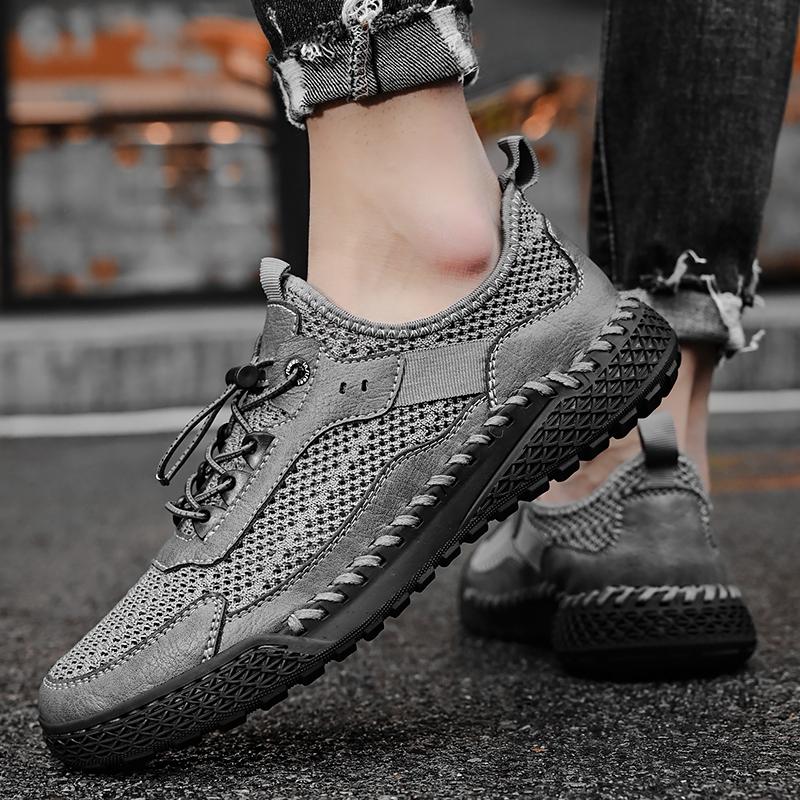 ModeHeren Luxe Merk Heren Ademende Sneakers Vetersluiting Heren Casual Schoenen Uitgesneden Mannen Wandelschoen Leer Mode Outdoor Platte Schoenen