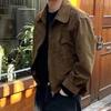 Elegant Solid Coat Men Spring Autumn Loose Lapel Zipper Short Jacket Vintage Streetwear Bomber Jacket