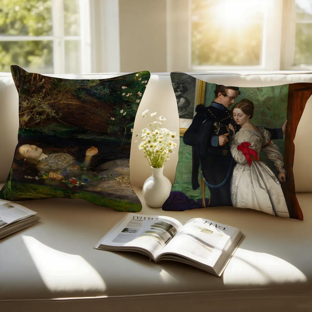 classical JJohn Everett Millais Cushion Cover Pillowcase Antidustmite Invisible Zipper Short Plush Sofa Cushion