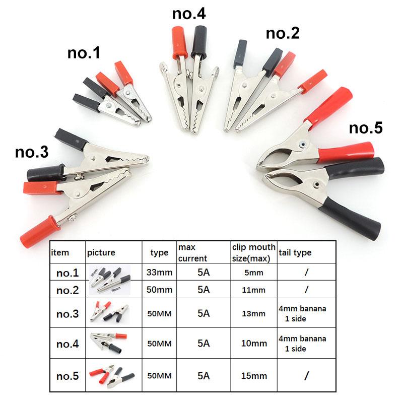 5A 50mm Czerwony Czarny Metalowy elektryczny Krokodylkowy Krokodylkowy zacisk Klipsy Rękojeść Sonda Przewód testowy Gniazdo Złącze 4mm banan wtyk baterii